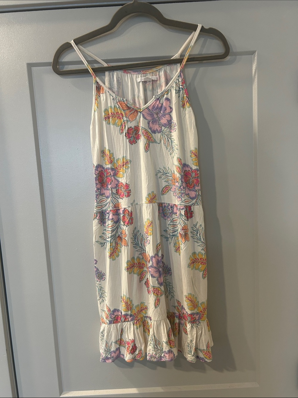O'Neill Floral Cream Top with Yellow, Orange, Blue Accents - M